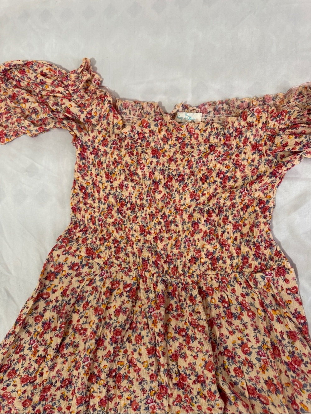 Smocked Floral Maxi Dress in Cream with Pink Bloom - Picture 8 of 11